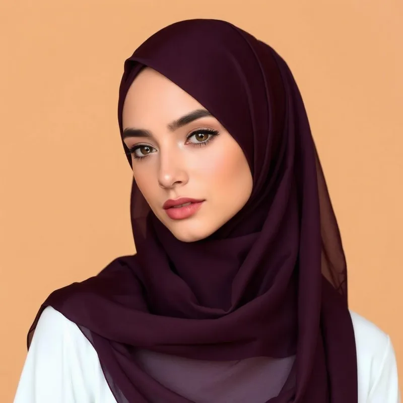 Voile Chic Premium Chiffon Hijab in ivory and plum — Women hijabs & scarves — modelled by a 20–45 year old on Emaanly
