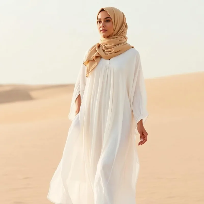 INAYAH Cotton Gauze Cover-Up in white and sand — Women cover-ups on Emaanly