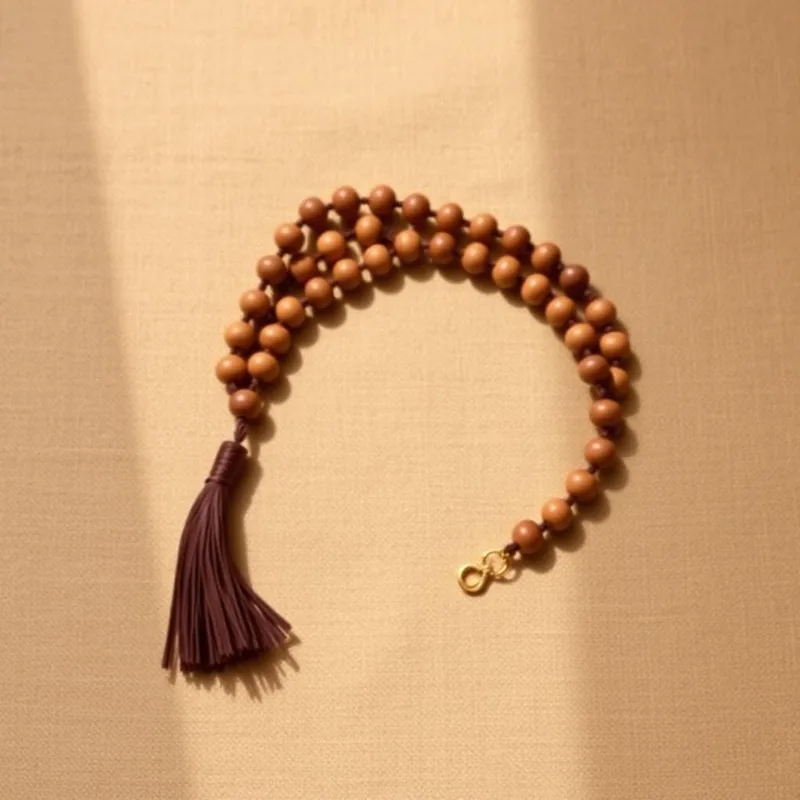 Sunnah Style Kids Wooden Prayer Beads in sand and black — Kids jewellery & accessories (pre-teen kids' fit) — modelled by a 4–12 year old on Emaanly