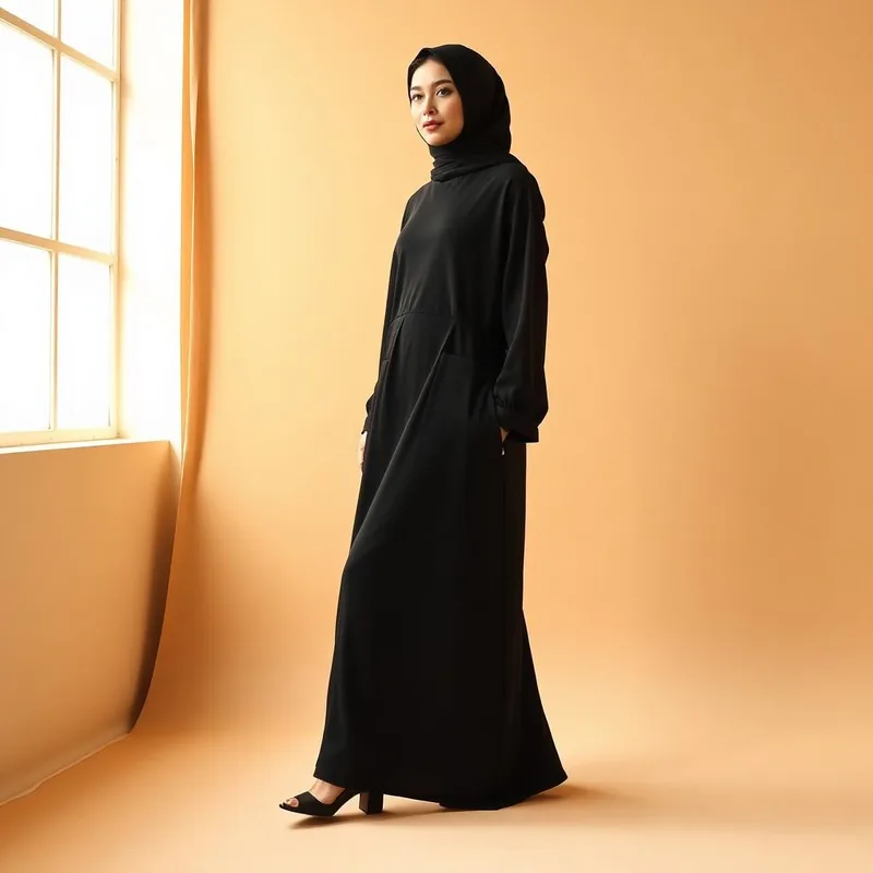 Modanisa Crepe Everyday Closed Abaya in black and navy — Women abayas on Emaanly