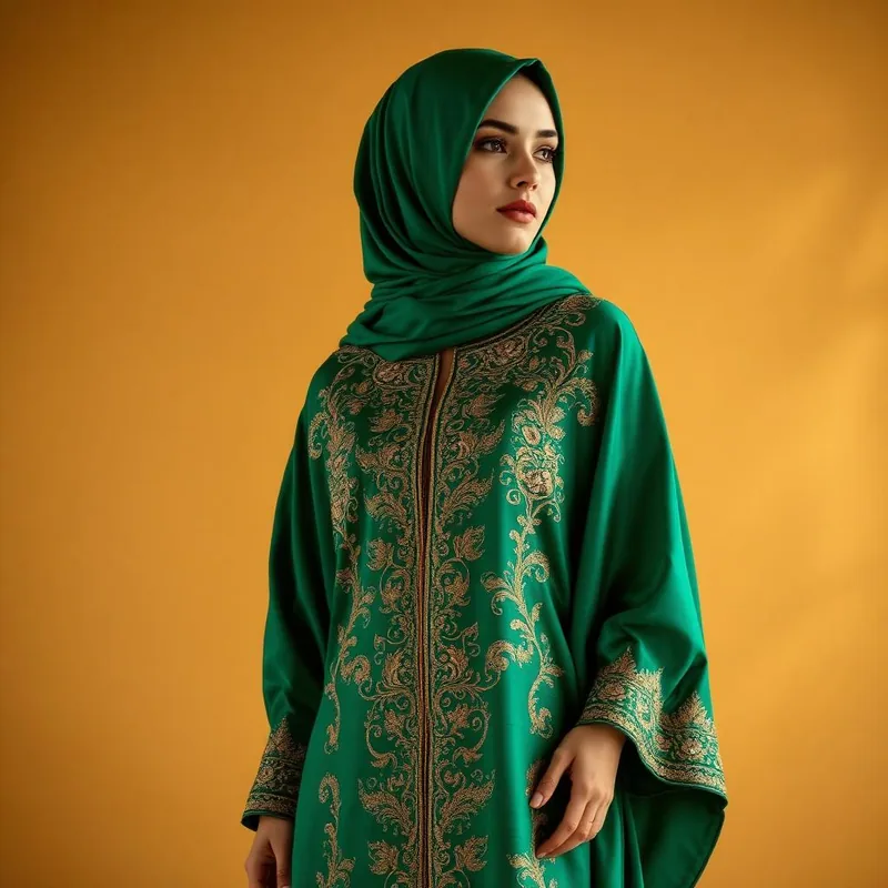 Sukoon Embellished Silk Kaftan in emerald and plum — Women kaftans on Emaanly