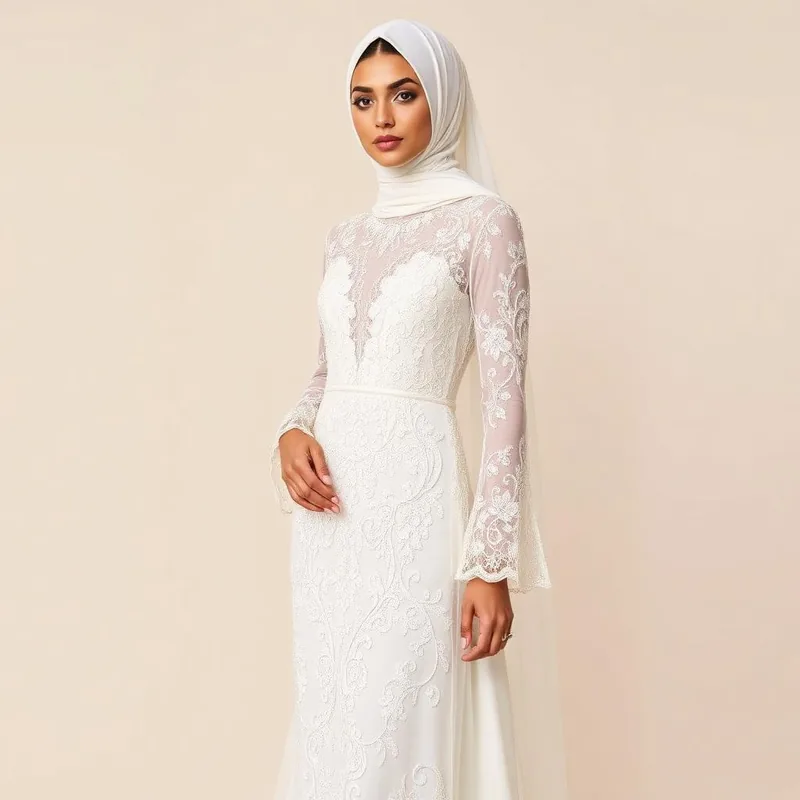 INAYAH Ivory Lace Bridal Abaya in ivory — Women bridal on Emaanly