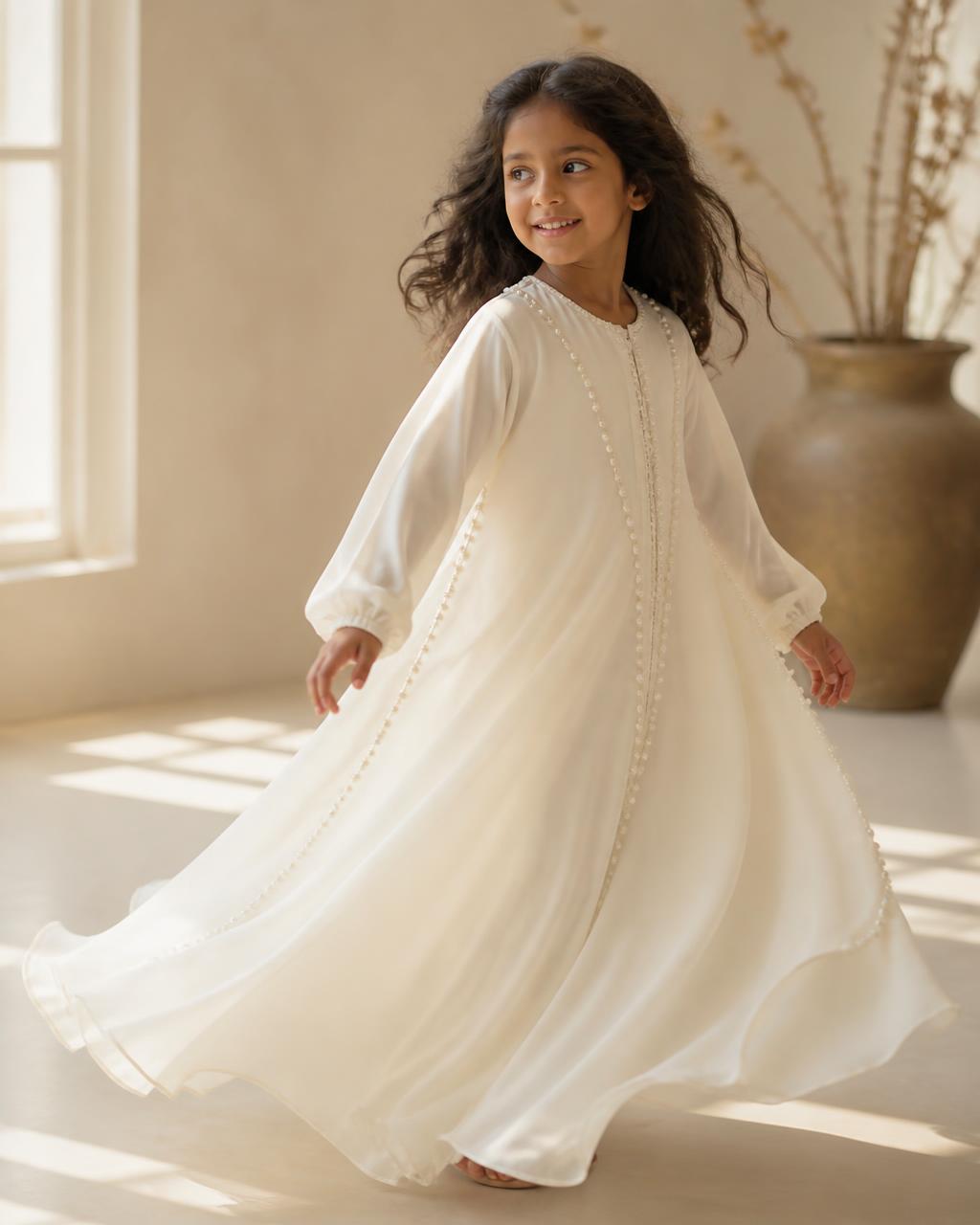Girls Pearl-Trim Abaya